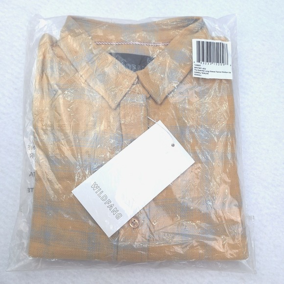 Wildfang Shirt Womens XS Camel Tan Plaid Essential Flannel Button Up Long Sleeve - Picture 8 of 9